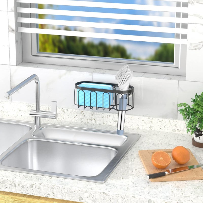Yazoni 2-in-1 Sponge Holder for Kitchen Sink, Suction Cup Sponge Rack Kitchen Caddy, No Drill Rustproof Sink Organizer Holder for Place Dishwashing Brush Soap (Black) - Image 4